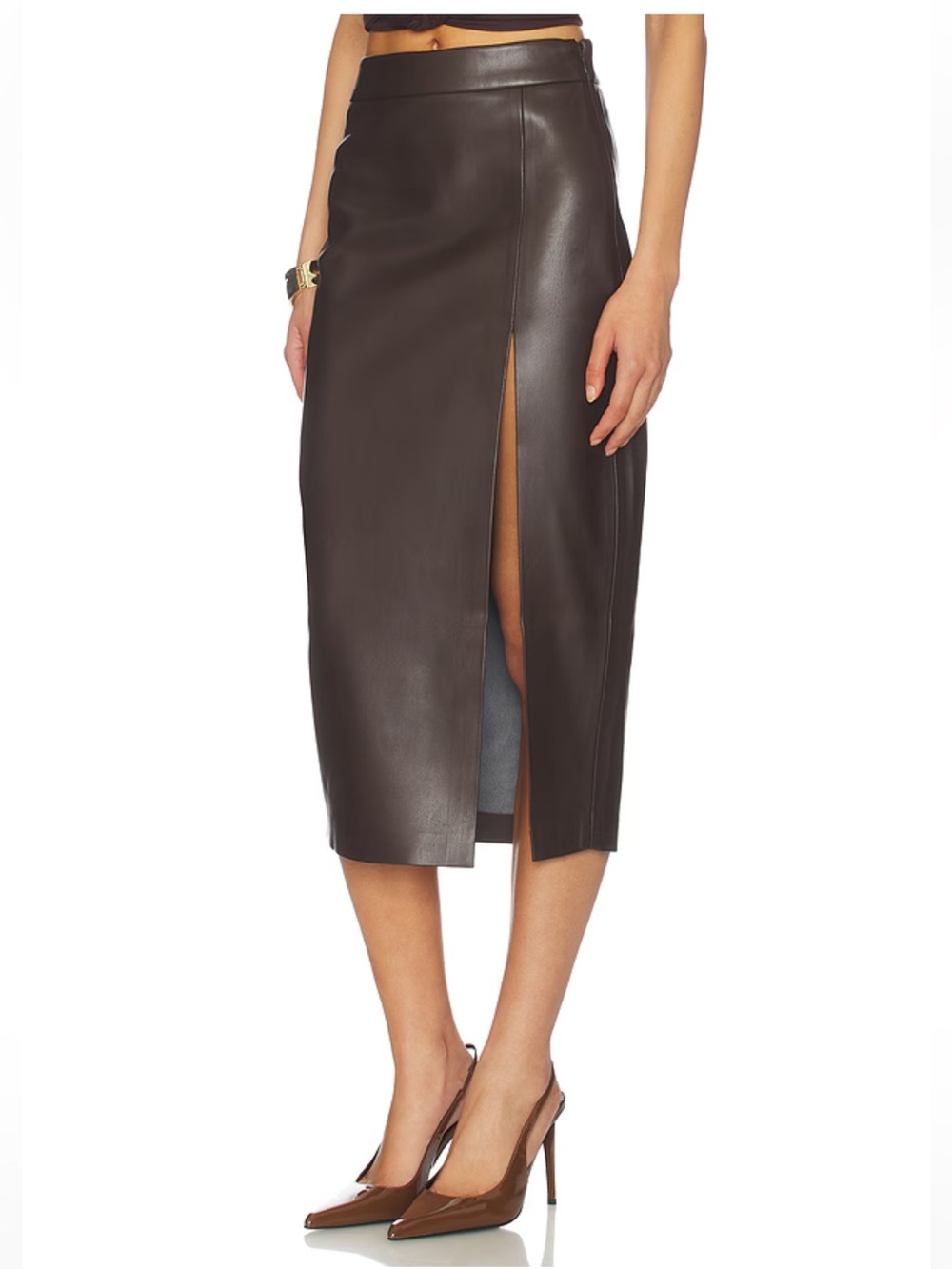 Susana Monaco Faux Leather Slit Skirt in Java View 4